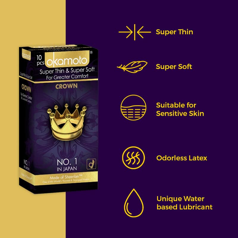 Okamoto Condoms Crown - Ultra Thin Condoms for Male Harmony - Dotted Condoms for Mens Combo Pack (Pack of 2, 20 Counts)