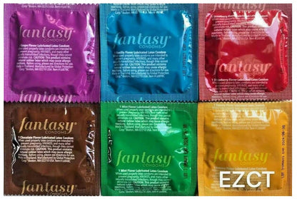 Fantasy Flavored Condoms Pack 48 Condoms Variety of Flavors Such As Vanilla, Strawberry, Mint, Grape, Chocolate, and Banana. [The Random Fun That You Will Not Know Until You Have Used