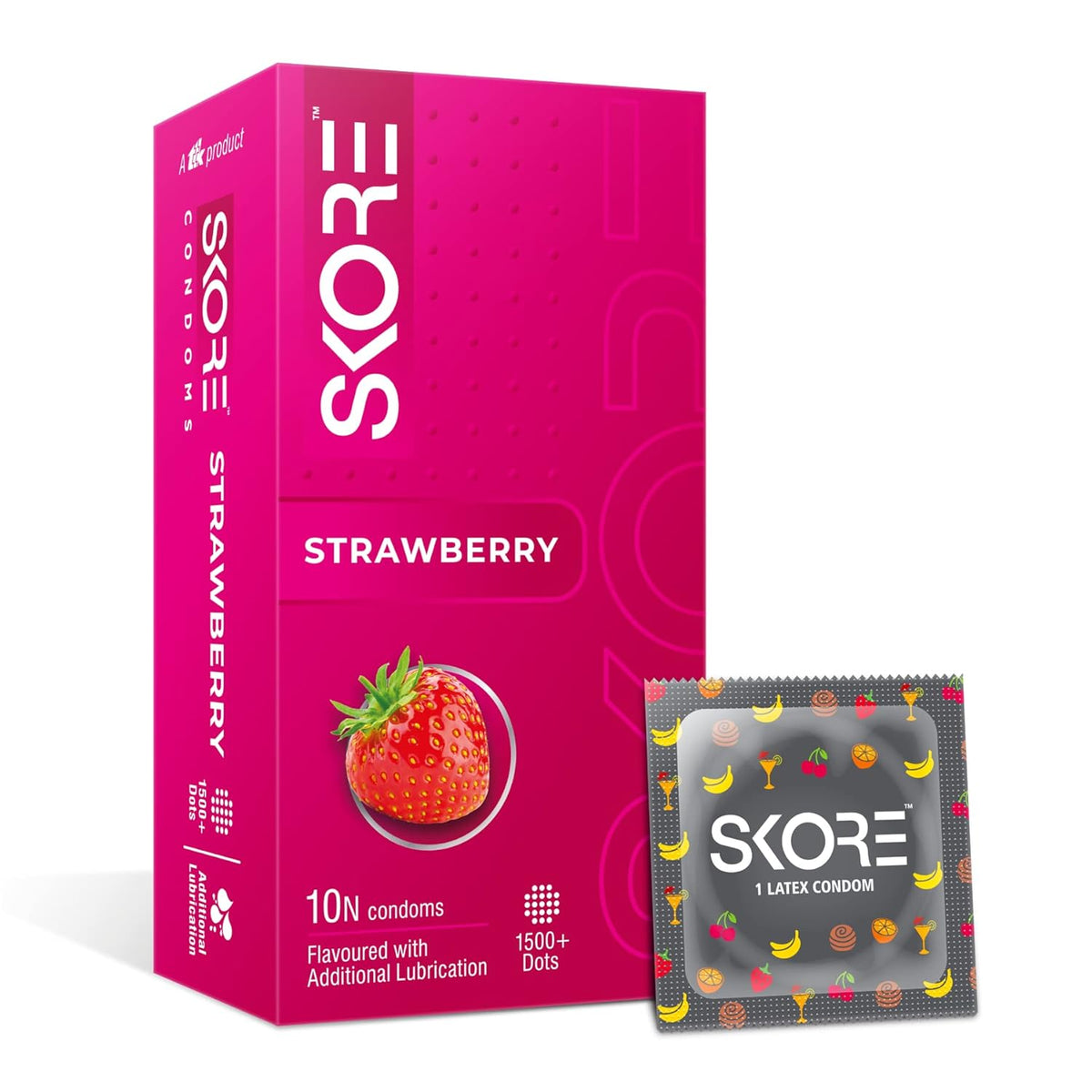 Skore Fruit Basket Condoms Combo Flavoured - Orange, Banana, Cherry & Strawberry Coloured) - 10 Pieces, Pack of 4