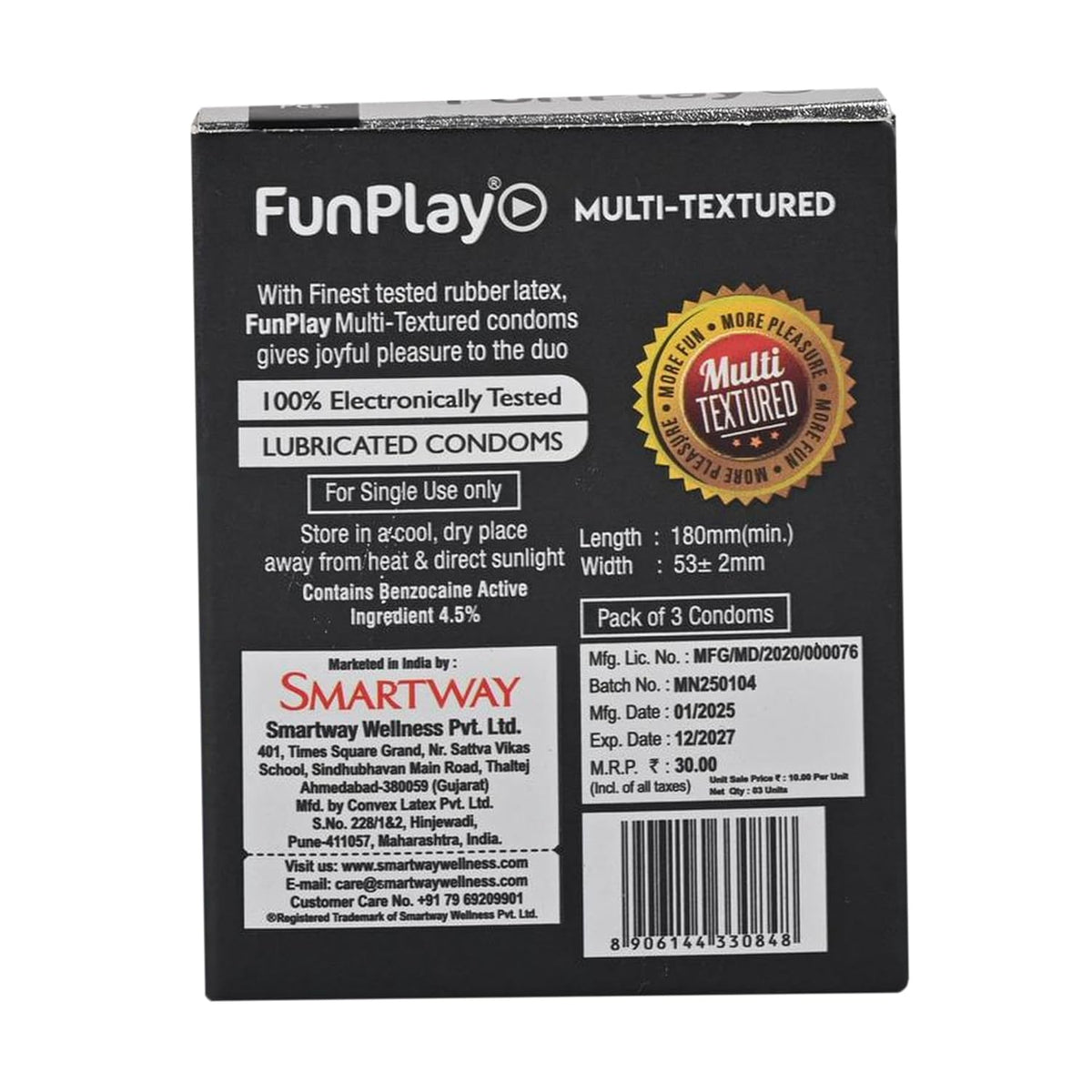 FUNPLAY Green Apple Multi Texture Condoms 3 Count Flavoured & Textured Condoms For Enhanced Comfort & Pleasure Lubricated Latex Pack of 1