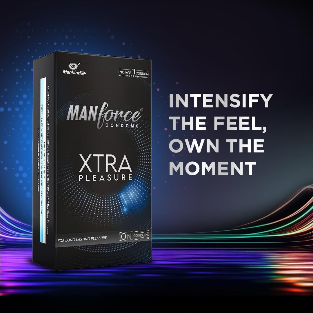 Manforce Xtra Pleasure Xtra Dotted Climax Delay Condoms, Unflavoured, 10 Pcs (Pack of 2)