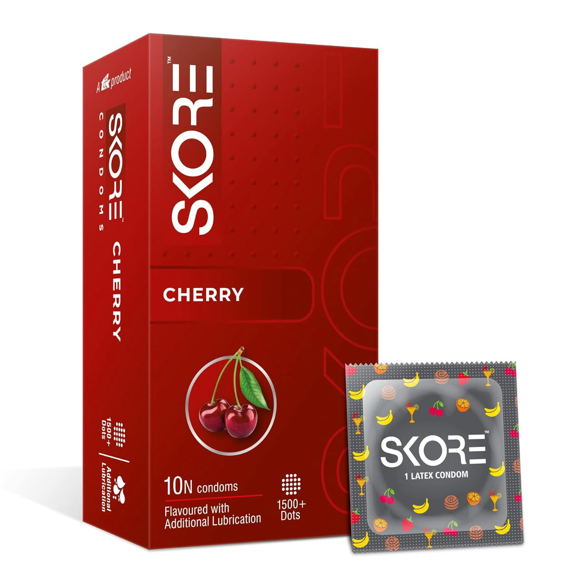 Skore Fruit Basket Condoms Combo Flavoured - Orange, Banana, Cherry & Strawberry Coloured) - 10 Pieces, Pack of 4