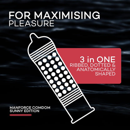 Manforce Sunny Edition Condoms 50 Pcs Ribbed, Dotted & Anatomically Shaped Condoms For Enhanced Pleasure Of Both Indias No. 1 Condom Brand For Safe Sex