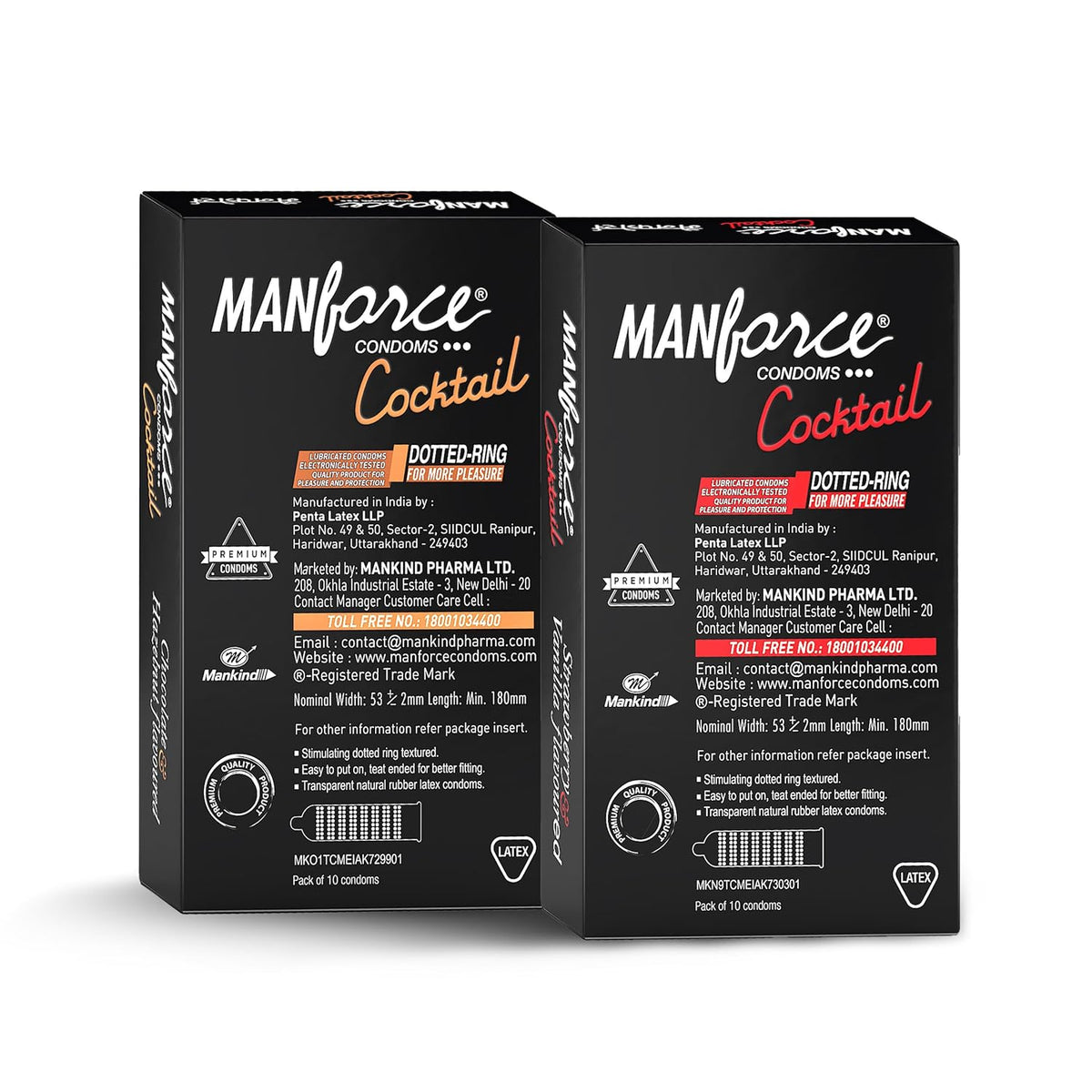 Manforce Cocktail Condoms with Dotted-Rings Combo Pack (Strawberry+ Vanilla & Chocolate+ Hazelnut)- 10 Pieces (Pack of 2)