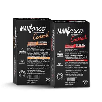 Manforce Cocktail Condoms with Dotted-Rings Combo Pack (Strawberry+ Vanilla & Chocolate+ Hazelnut)- 10 Pieces (Pack of 2)