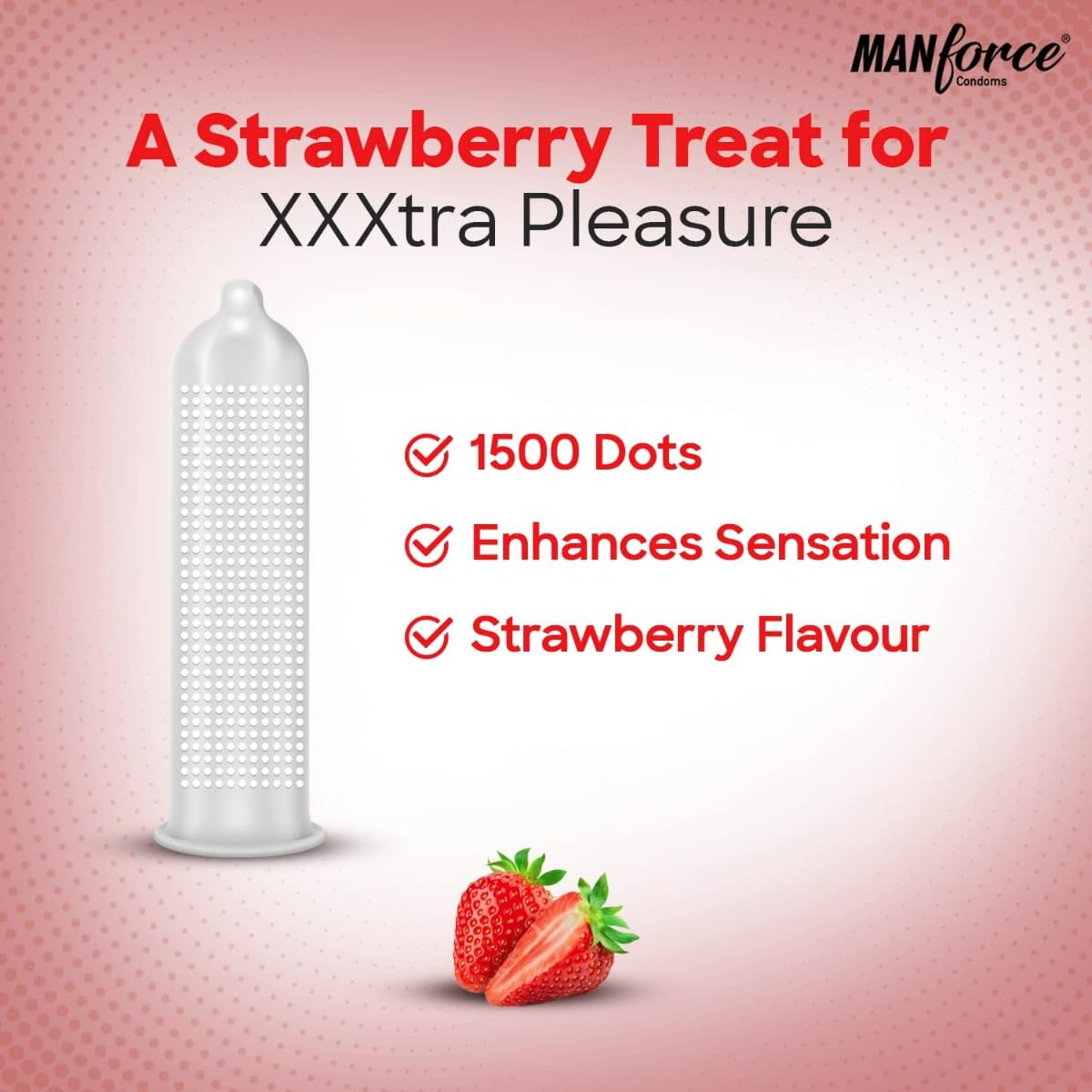 Manforce 1500 Dots Xotic Strawberry Flavour Condoms, 10 Coun