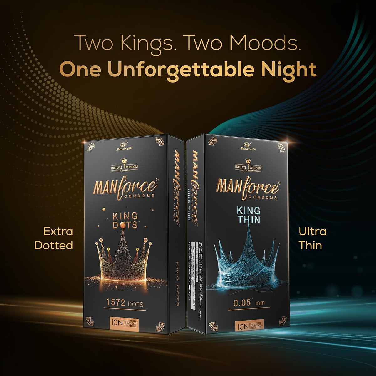 Manforce King Dots Extra Dotted Unflavored Condoms, 10 Pieces x Pack of 2
