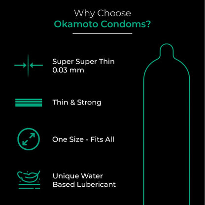OKAMOTO 003 Aloe CondomsJapan's Best Only Natural Water Based Lube Condom In IndiaThinnest Premium Condoms For Men - Made In Japan0.03 Mm Thin Extra Lubricated (Pack Of 1)