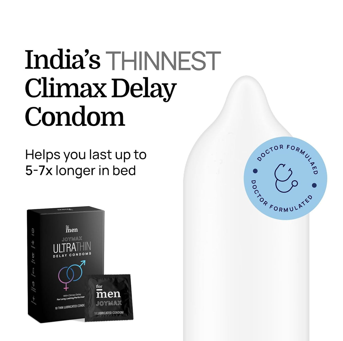ForMen JOYMAX Ultra Thin Delay Condoms For Men Super Thin with Performance Lubricant 100% Electronically Tested for Durability with Disposal Pouches - 10 Count (Pack of 3)