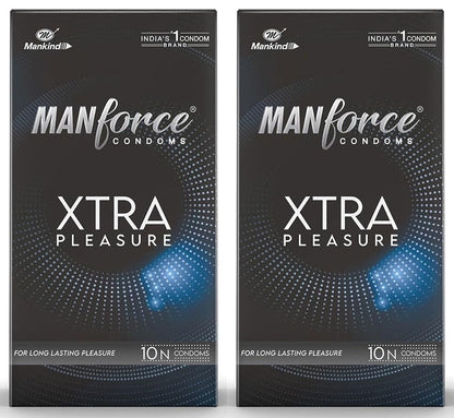 Manforce Xtra Pleasure Xtra Dotted Climax Delay Condoms, Unflavoured, 10 Pcs (Pack of 2)