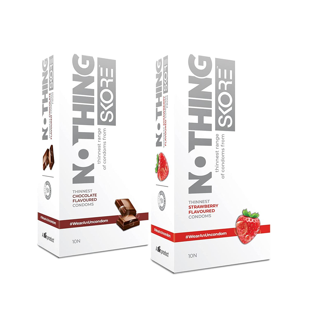 Skore Nothing Thinnest Pleasure Condoms Flavored Chocolate & Strawberry With Disposal Pouches Pack of 2 10's each