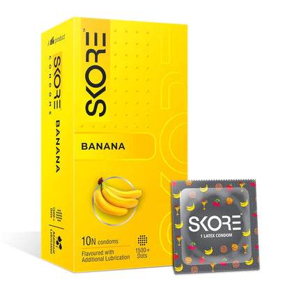 Skore Fruit Basket Condoms Combo Flavoured - Orange, Banana, Cherry & Strawberry Coloured) - 10 Pieces, Pack of 4