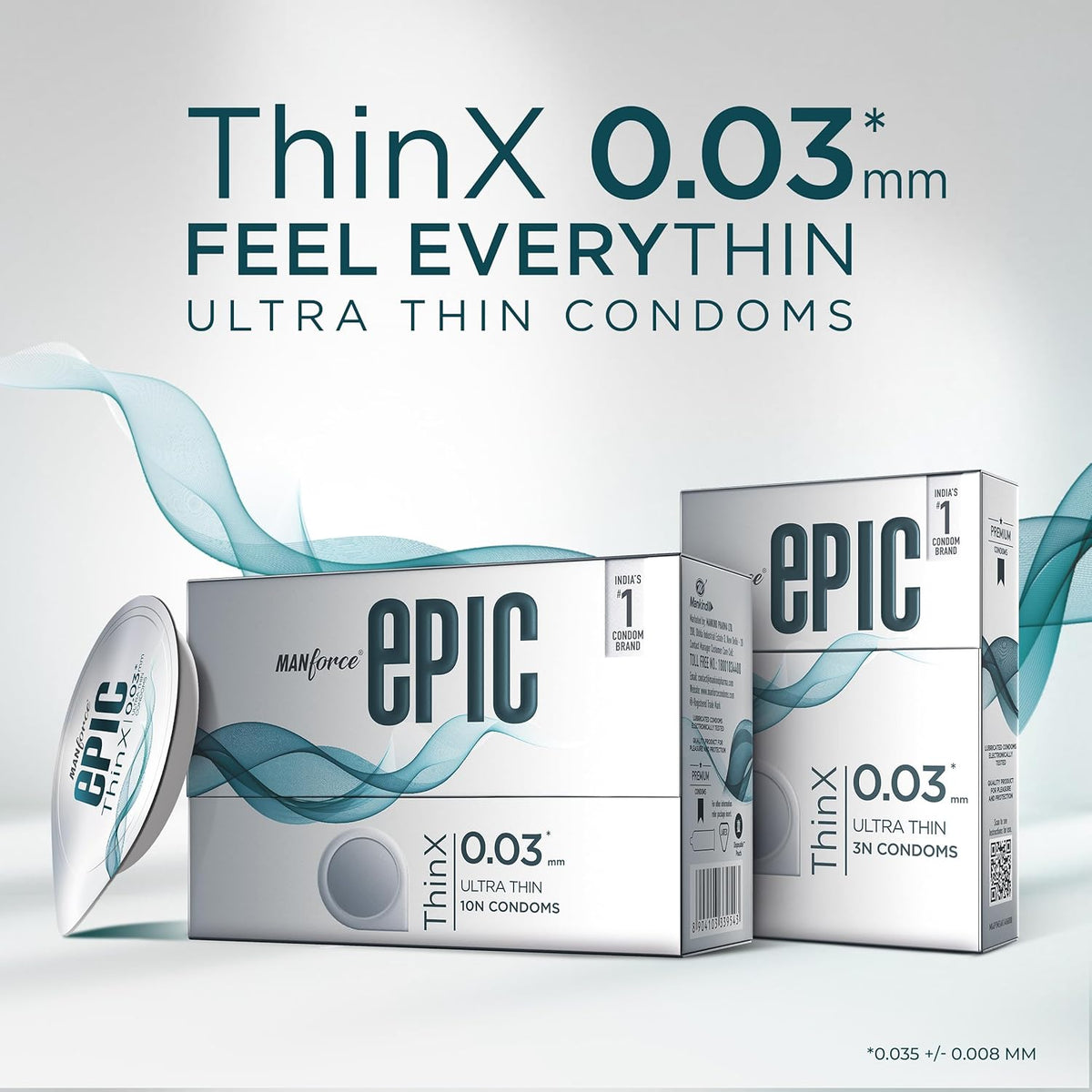 Manforce Epic Thinx Ultra Thin Condoms for Men - 10 count 0.03mm Vegan No Harsh Chemicals Easy peel pack with disposable pouch