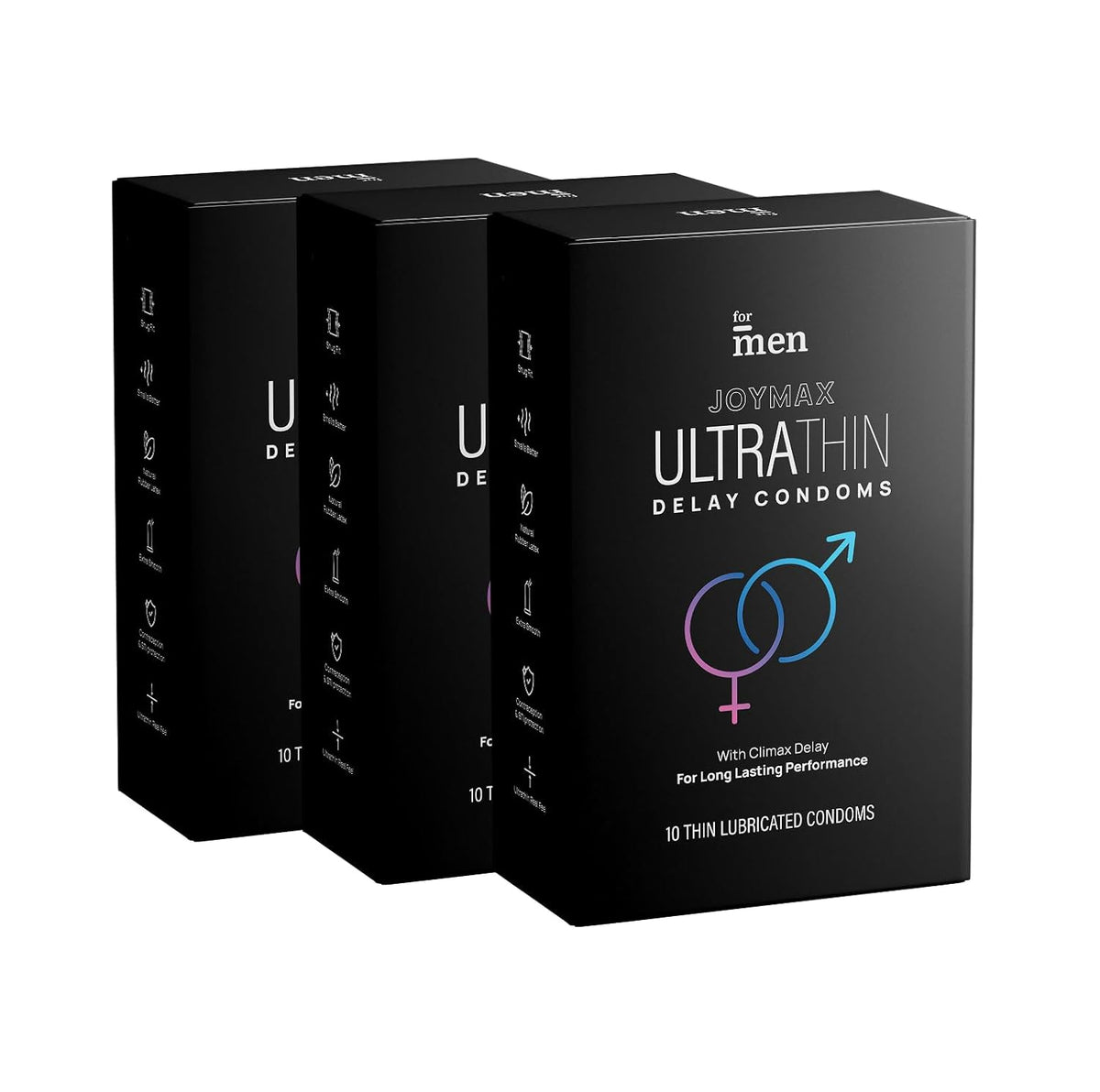 ForMen JOYMAX Ultra Thin Delay Condoms For Men Super Thin with Performance Lubricant 100% Electronically Tested for Durability with Disposal Pouches - 10 Count (Pack of 3)