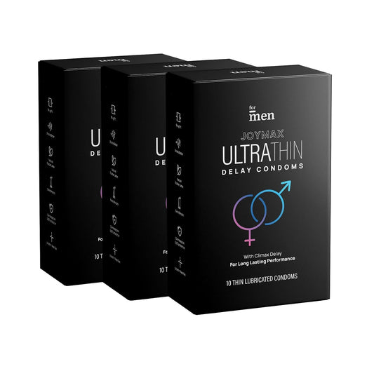 ForMen JOYMAX Ultra Thin Delay Condoms For Men Super Thin with Performance Lubricant 100% Electronically Tested for Durability with Disposal Pouches - 10 Count (Pack of 3)