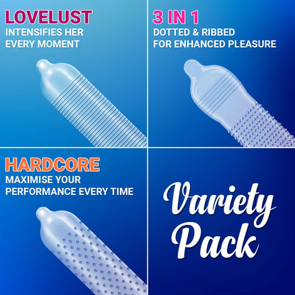 NOTTY BOY Condom For Man Combo Pack of 100 Pieces (Set of 10) - Big Dotted, Extra Delay, Ultra Thin, Ribbed, Lubricated, 4-IN-1, Snug Fit, Flavours and 3inOne