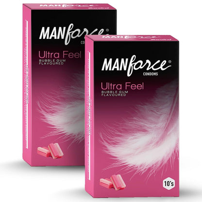 Manforce Ultra Feel Bubblegum Flavoured Condoms for Men 20 pcs Ultra Thin Condom Lubricated Latex Condoms For Her Enhanced Pleasure India’s No. 1 Condom Brand for Safe Sex