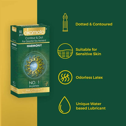Okamoto Condoms Crown - Ultra Thin Condoms for Male Harmony - Dotted Condoms for Mens Combo Pack (Pack of 2, 20 Counts)