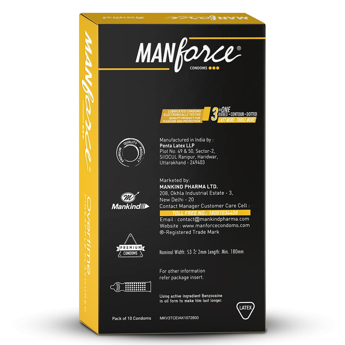 Manforce Overtime Pineapple Flavoured Condoms for Men 20 pcs Dotted, Contoured & Ribbed Condoms For Long-Lasting Pleasure Of Both India’s No. 1 Condom Brand for Safe Sex