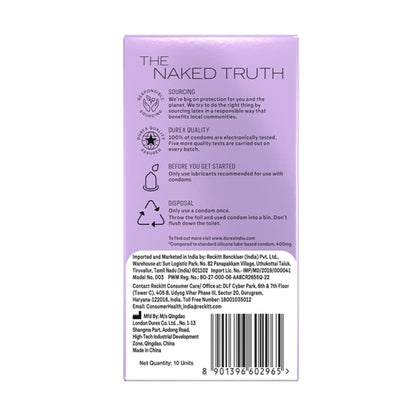 Durex Naturals Smooth Glide Condoms for Men - 10 Count with 2X Water-Based Lubricant Ultra Thin