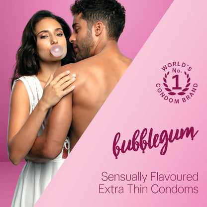 Durex Extra Thin Flavoured Condoms, 12s, Pack of 3 (Bubblegum + Chocolate + Strawberry)