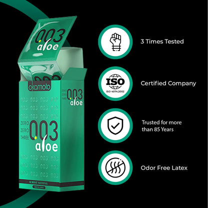 OKAMOTO 003 Aloe CondomsJapan's Best Only Natural Water Based Lube Condom In IndiaThinnest Premium Condoms For Men - Made In Japan0.03 Mm Thin Extra Lubricated (Pack Of 1)