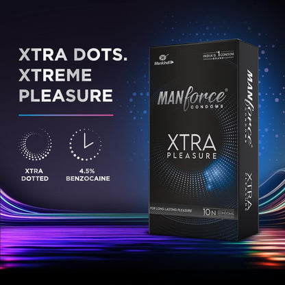 Manforce Xtra Pleasure Xtra Dotted Climax Delay Condoms, Unflavoured, 10 Pcs (Pack of 2)