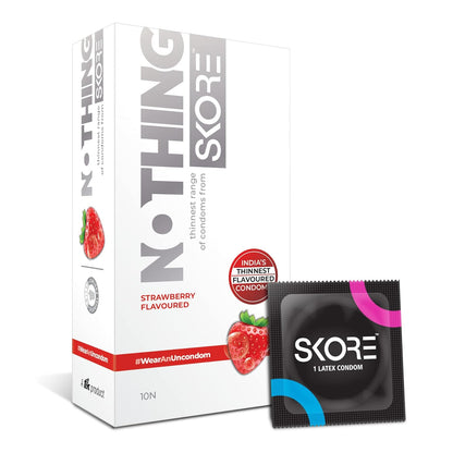 Skore Nothing Thinnest Pleasure Condoms Flavored Chocolate & Strawberry With Disposal Pouches Pack of 2 10's each
