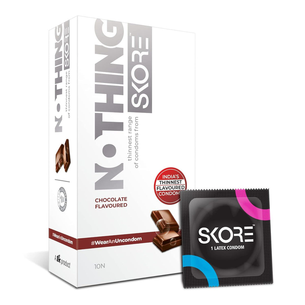 Skore Nothing Thinnest Pleasure Condoms Flavored Chocolate & Strawberry With Disposal Pouches Pack of 2 10's each
