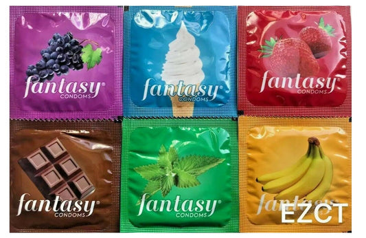 Fantasy Flavored Condoms Pack 48 Condoms Variety of Flavors Such As Vanilla, Strawberry, Mint, Grape, Chocolate, and Banana. [The Random Fun That You Will Not Know Until You Have Used