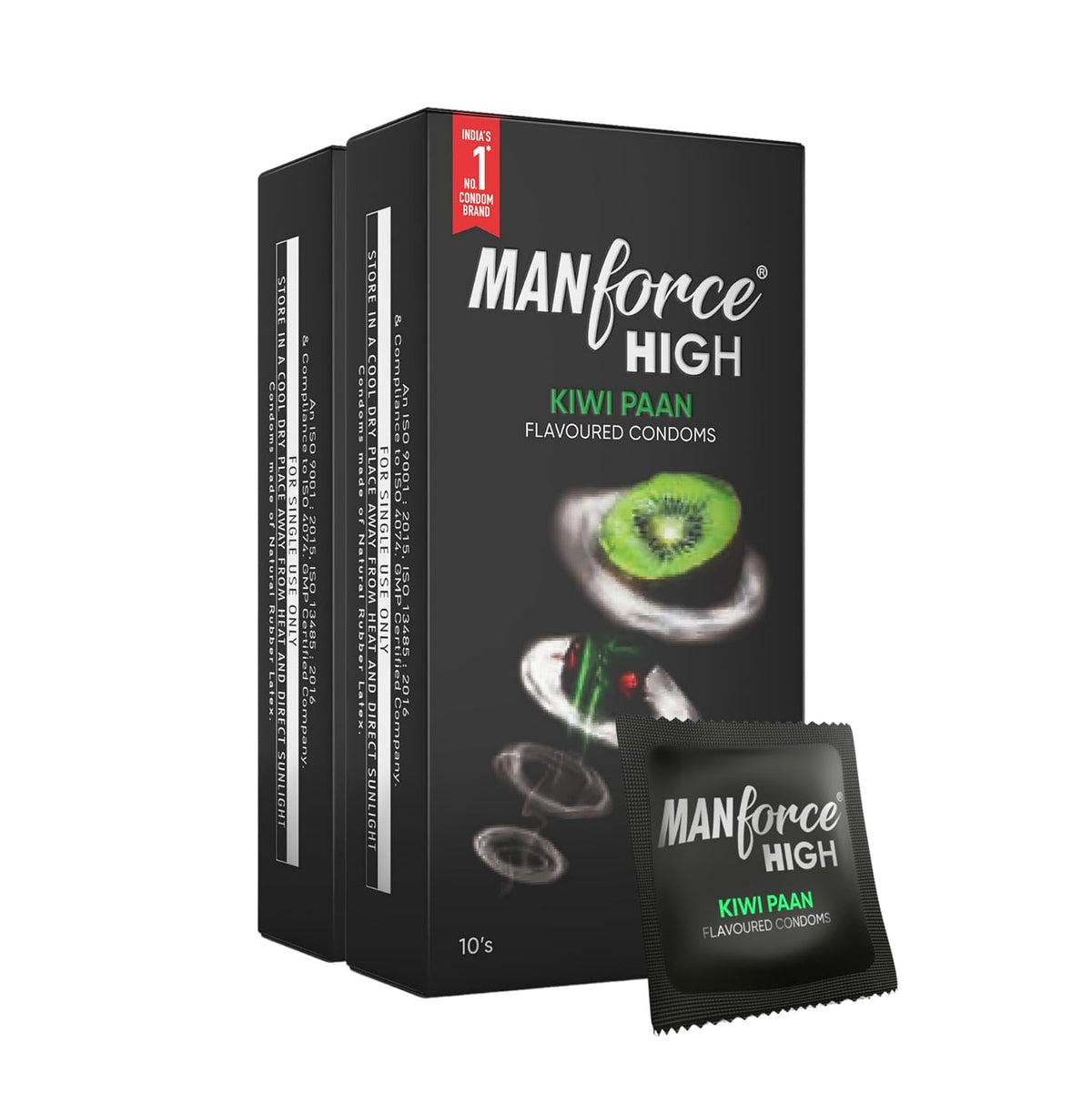 Manforce High Kiwi Paan Flavoured Condoms for Men 10 Count Ultra Thin Lubricated Latex Condoms For Her Enhanced Pleasure x Pack of 2