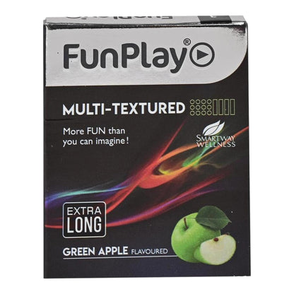 FUNPLAY Green Apple Multi Texture Condoms 3 Count Flavoured & Textured Condoms For Enhanced Comfort & Pleasure Lubricated Latex Pack of 1