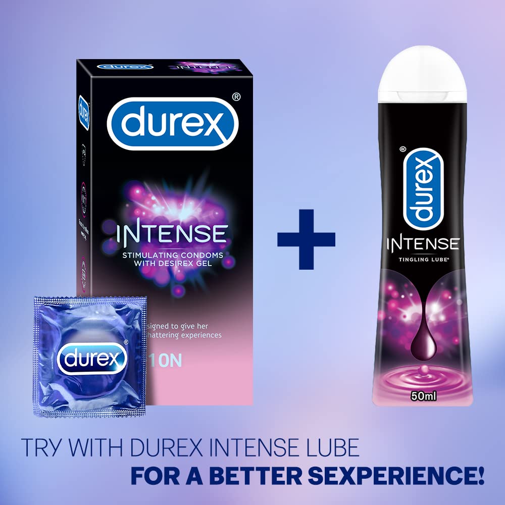 Durex Intense Condoms for her - 10 Count Dotted and Ribbed condom with Desirex gel