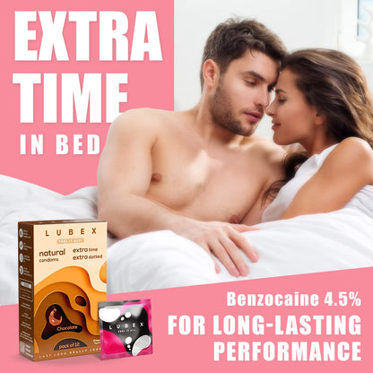 Lubex 6 in 1 Extra Time Condoms - Long Lasting with Disposable Bags - Ultra Thin & Extra Dotted - Chocolate Flavour - 12 Condom (Pack of 1)