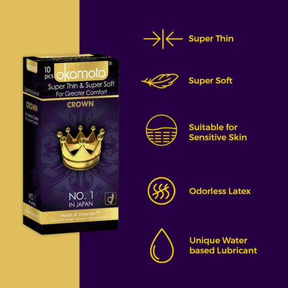 Okamoto Condoms Crown - Ultra Thin Condoms for Male Harmony - Dotted Condoms for Mens Combo Pack (Pack of 2, 20 Counts)